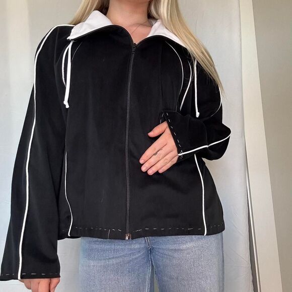 Vintage Women's Black Sportswear Jacket \ Retro 80's Zip-Up Jacket - Picture 4 of 7